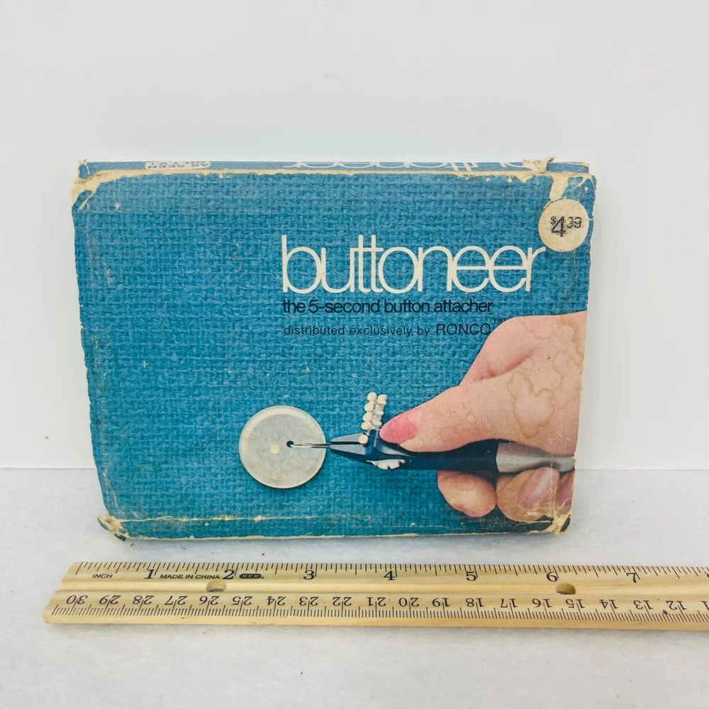 Ronco Buttoneer Button Attacher Tool Blue Vintage As Seen On TV Fair Condition